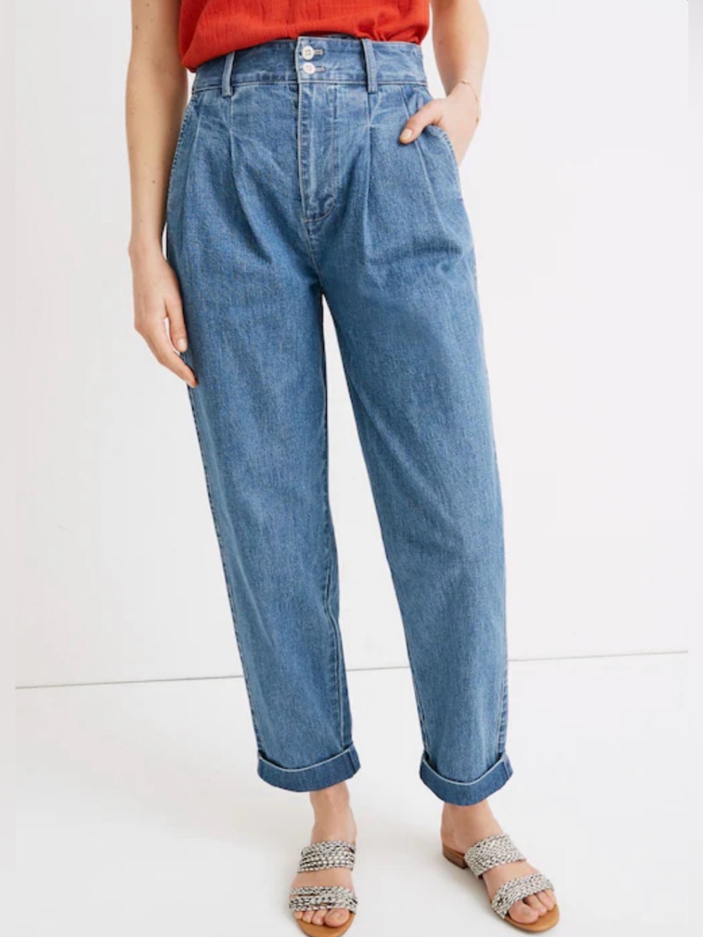 Madewell Pleated Taper Wide-Leg Jeans